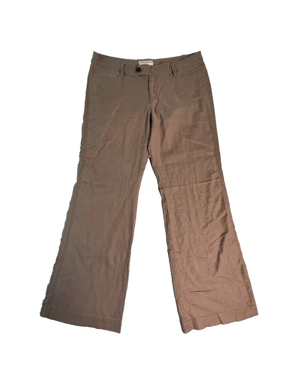 Banana Republic Ryan Fit Trousers Womens 10 Brown Linen Blend Wide Leg Low Rise